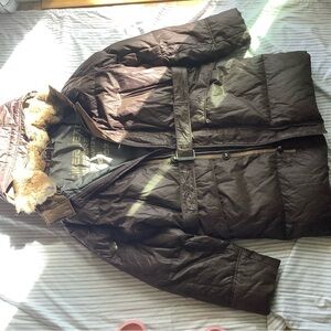Men's Brown Puffer Jacket with Fur Trim